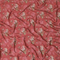 Brick red synthetic crepe fabric with multicolor print in floral design-D15026