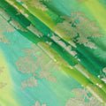 Lime green premium pure silk chiffon fabric with multicolor hand printed having gold metallic lurex in fancy design-D10413 Regal Fabrics