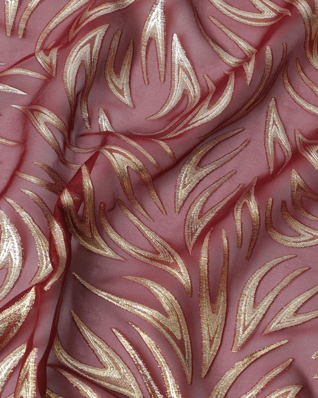 Maroon Premium pure silk chiffon fabric with gold metallic lurex in fancy design-D13273