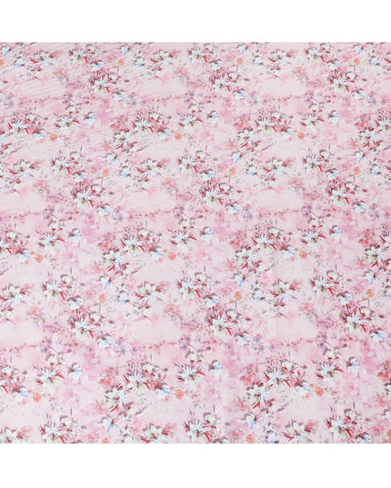 Light pink cotton satin fabric with multicolor print in floral design-D15262