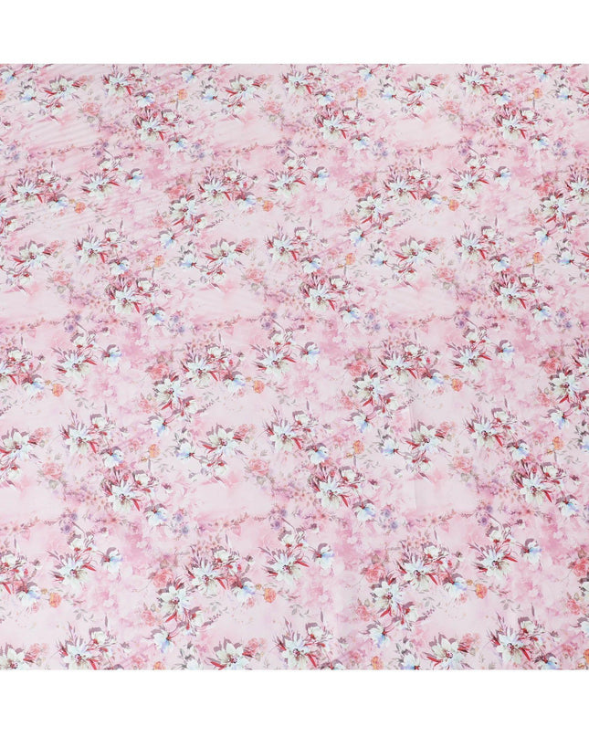 Light pink cotton satin fabric with multicolor print in floral design-D15262