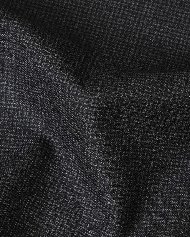 قماش مناسب من الصوف الإنجليزي الفاخر باللون الرمادي الفحمي 120 مع تصميم ذاتي أسود-D11439