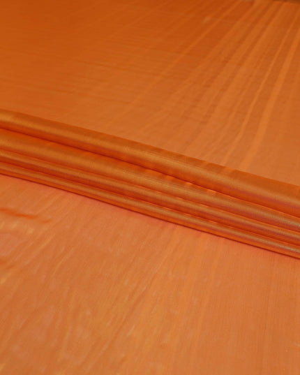 Pumpkin orange pure silk chiffon with golden metallic lurex in stripe design-D9219