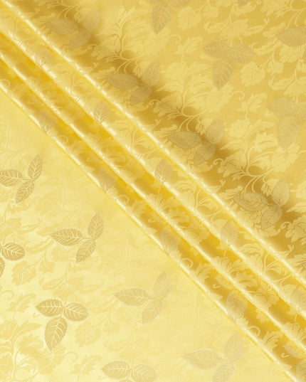 Tuscany yellow Premium pure silk crepe fabric with same tone jacquard and gold metallic lurex in dot design-D14634 - Regal Fabrics