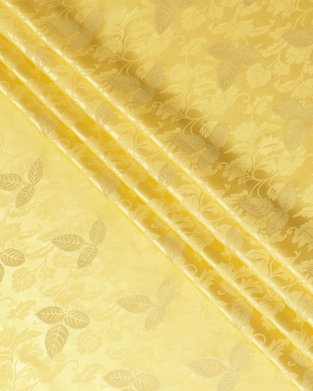 Tuscany yellow Premium pure silk crepe fabric with same tone jacquard and gold metallic lurex in dot design-D14634 Regal Fabrics