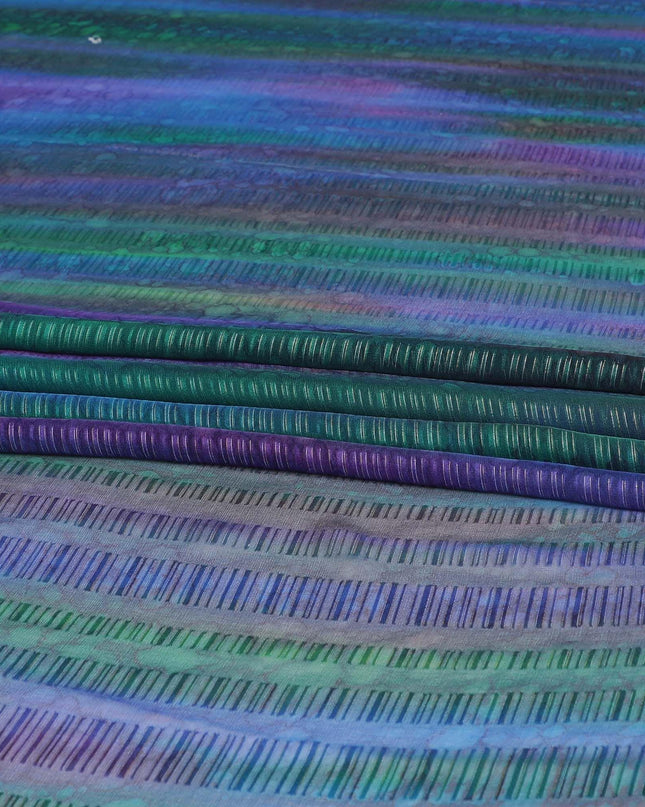 قماش شيفون من الحرير الخالص متعدد الألوان مع لوريكس معدني ذهبي وفضي بتصميم الباتيك-D8860