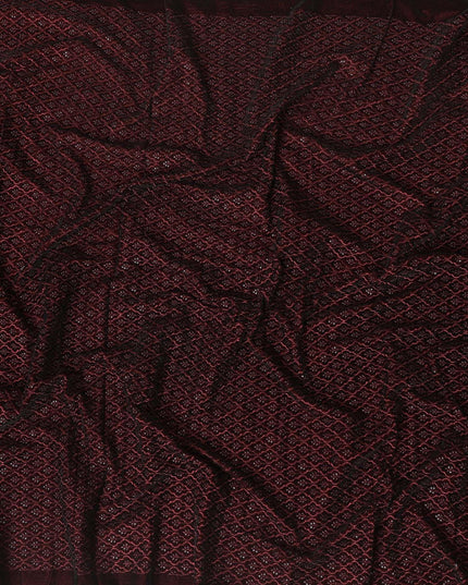 Dark maroon premium pure silk blended velvet same tone embroidery having sequins in fancy design-D13669 Regal Fabrics