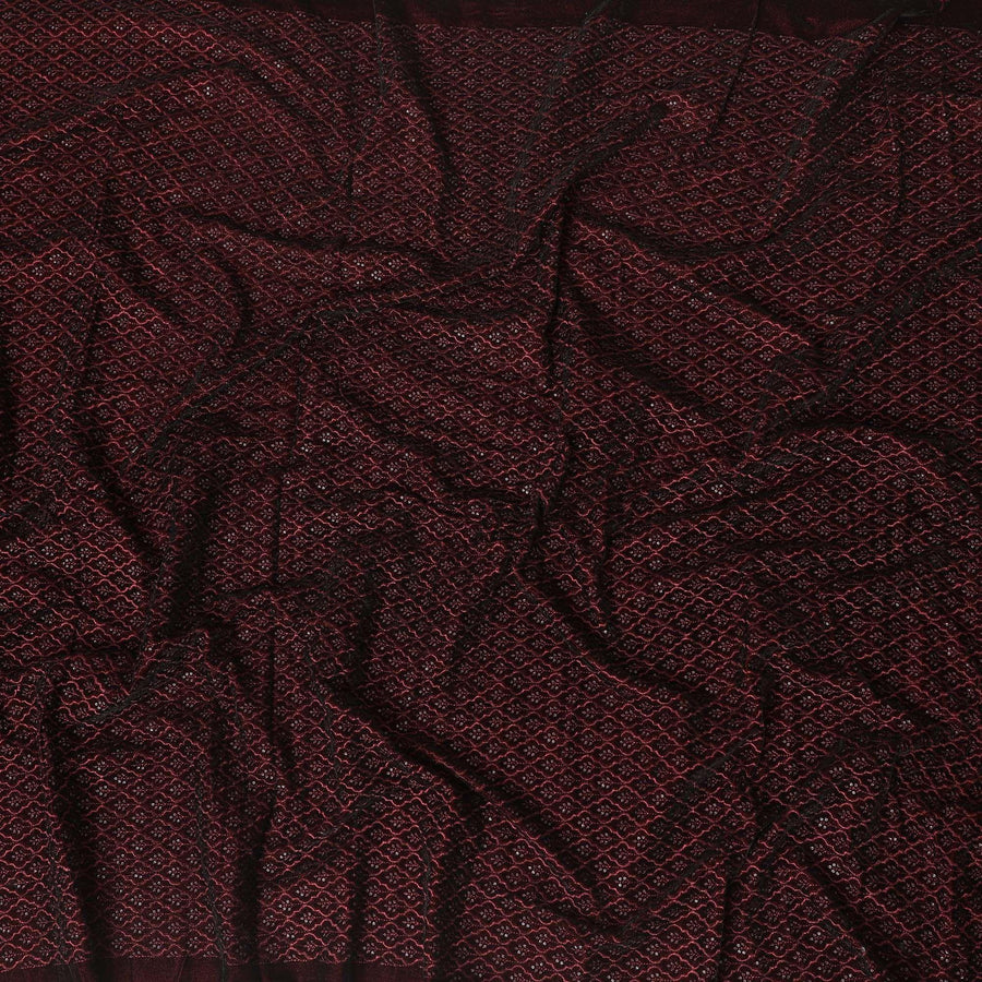 Dark maroon premium pure silk blended velvet same tone embroidery having sequins in fancy design-D13669 Regal Fabrics