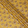 Mustard yellow cotton voile fabric with beige and brown embroidery in floral design-D14474