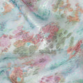 Sea blue Premium pure silk chiffon fabric with multicolor print having neon green metallic lurex in floral design-D15463