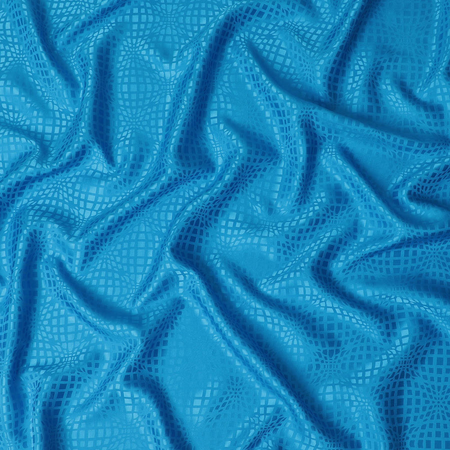 Petrol blue premium pure silk crepe fabric with same tone jacquard in fancy design-D11953