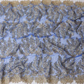 Royal blue nylon tulle fabric with gold embroidery having stone work in floral design-D11742