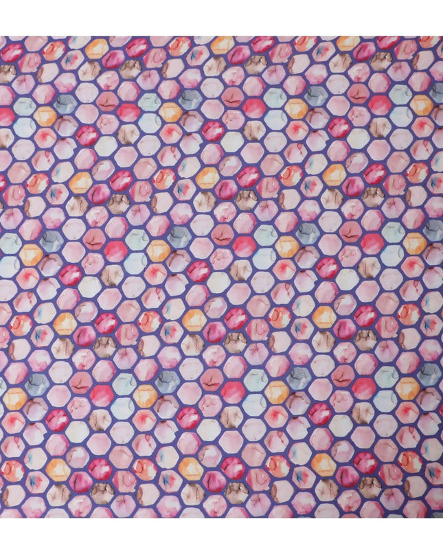 Purplish blue synthetic georgette fabric with multicolor print in geometric design-DD13314 Regal Fabrics