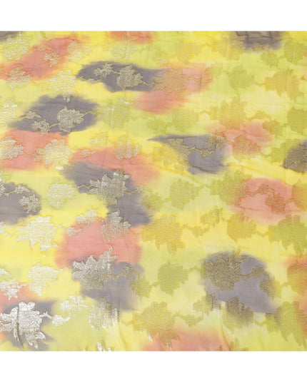 قماش شيفون حريري فرنسي (فرنساوي) فاخر متعدد الألوان مع لوركس معدني ذهبي بتصميم زهور-D14003