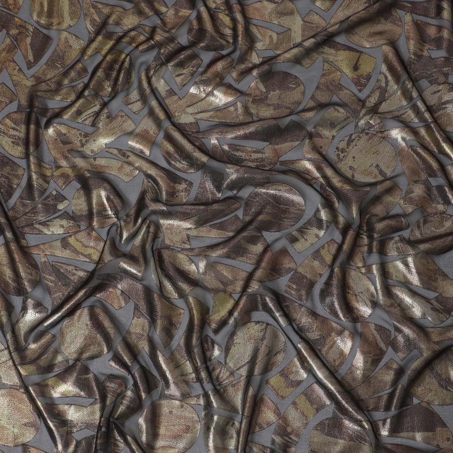 قماش شيفون حرير فرنسي (فرنساوي) أسود فاخر مع لوركس معدني متعدد الألوان بتصميم فاخر-D15643