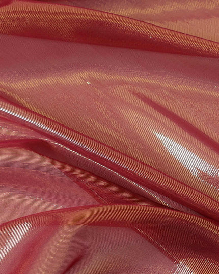 شيفون من الحرير الخالص باللون الوردي الأرجواني مع لوريكس معدني ذهبي بتصميم مخطط - D9232