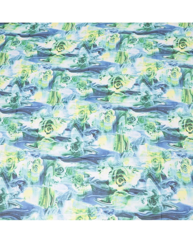 White Swiss 100% cotton voile fabric blue, neon green, baby blue and bottle green print in floral design-D7197 Regal Fabrics