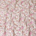 Mint green cotton satin fabric with pink, peach and brown print in floral design-D15287 - Regal Fabrics