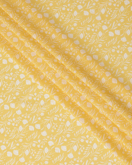 Tuscany yellow cotton voile fabric with beige print in floral design-D15154