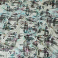Powder blue premium pure silk chiffon fabric with multicolor print and metallic lurex in Abstract design-D13733
