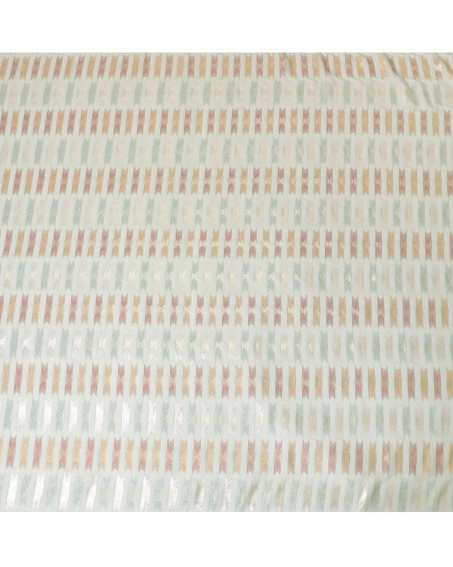 قماش شيفون من الحرير الخالص الفاخر باللون الأخضر الغار مع لوريكس معدني متعدد الألوان بتصميم تجريدي-D10041