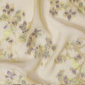 Sage green two tone changent premium pure silk chiffon fabric with purple viscose and gold metallic lurex in floral design-D13180