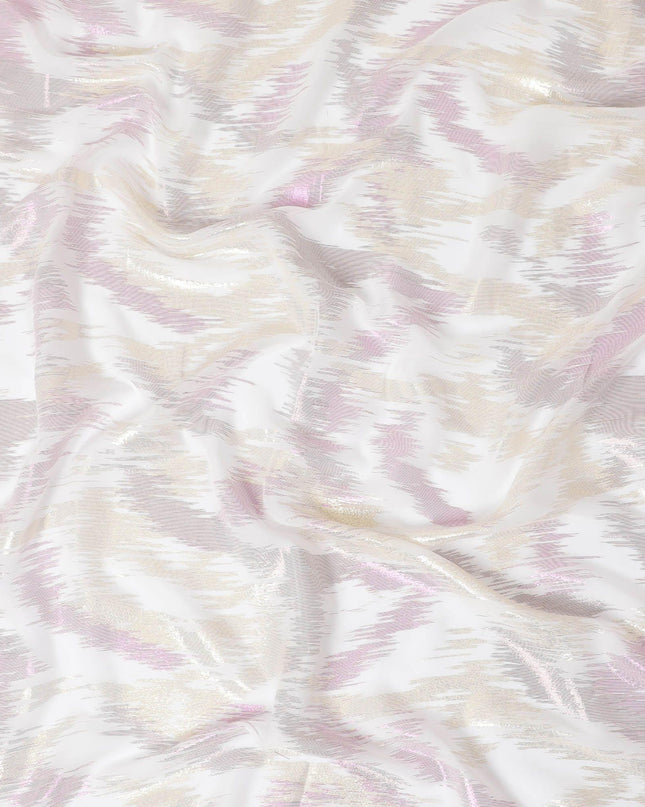 قماش شيفون من الحرير الخالص باللون الوردي الفاتح مع لوريكس معدني ذهبي ووردي بتصميم تجريدي -D12316