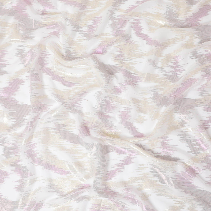 Light pink Premium pure silk chiffon fabric with gold and pink metallic lurex in abstract design-D12316