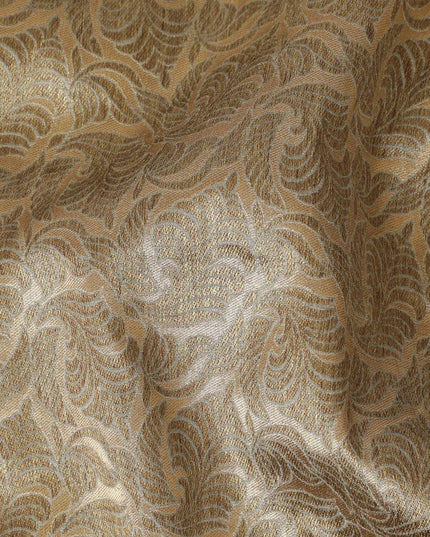 Peanut brown silk brocade with brown gold metallic lurex in abstract design-D11331