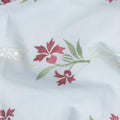 Powder blue premium pure cotton voile fabric with sage green, beige and crimson red embroidery in floral design-D13696