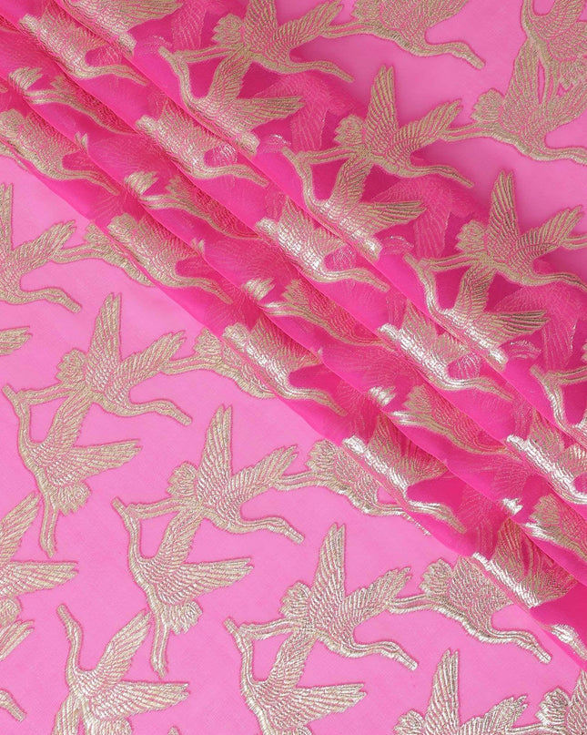 قماش شيفون من الحرير الخالص باللون الفوشيا باللون الوردي مع لوريكس معدني ذهبي بتصميم فاخر - D10533