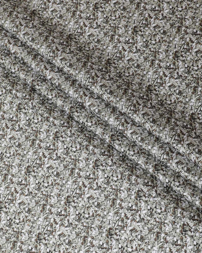 Forest green cotton satin fabric with off white, black and rusty brown print in fancy design-D11932 Regal Fabrics