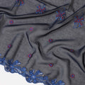 Dark Navy blue Premium Swiss cotton voile (Thobe) fabric with blue, pink and gold embroidery having stone work in floral design-D7997