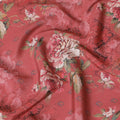 Brick red synthetic crepe fabric with multicolor print in floral design-D15026
