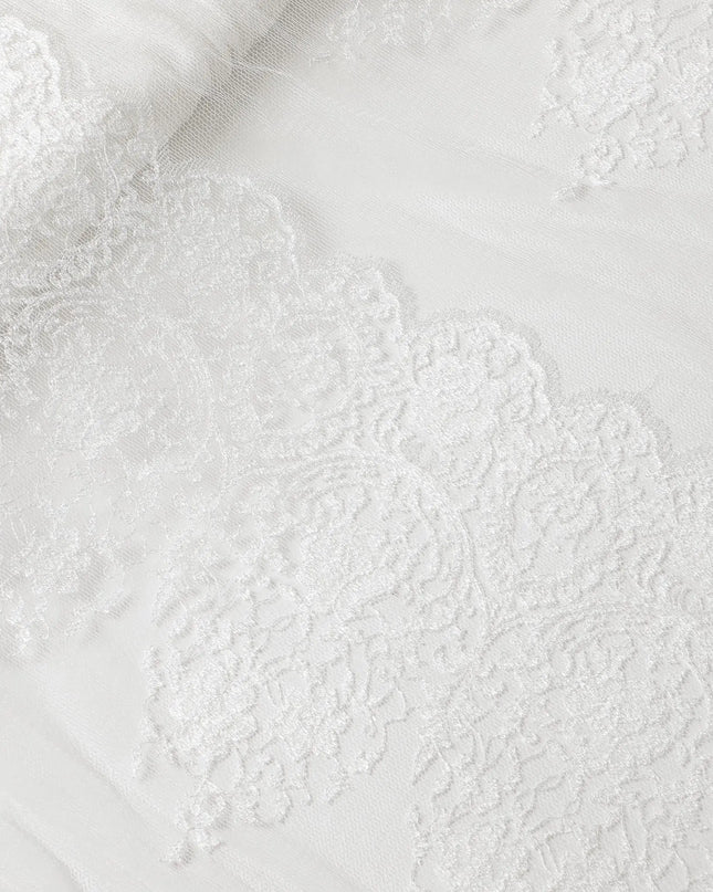 White nylon tulle fabric with same tone embroidery in fancy design-D6025 Regal Fabrics