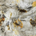 Off white viscose fabric with grey, mustard and dark olive print in floral design-D12262 Regal Fabrics