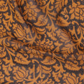 Mocha brown silk chiffon fabric with mustard print in floral design-D12921