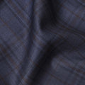 Indigo blue Premium Super 130's Italian blended wool suiting fabric with brown checks design-D10818