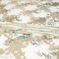 Off white pure silk chiffon fabric with laurel green, black print having gold metallic lurex in floral design-D8329