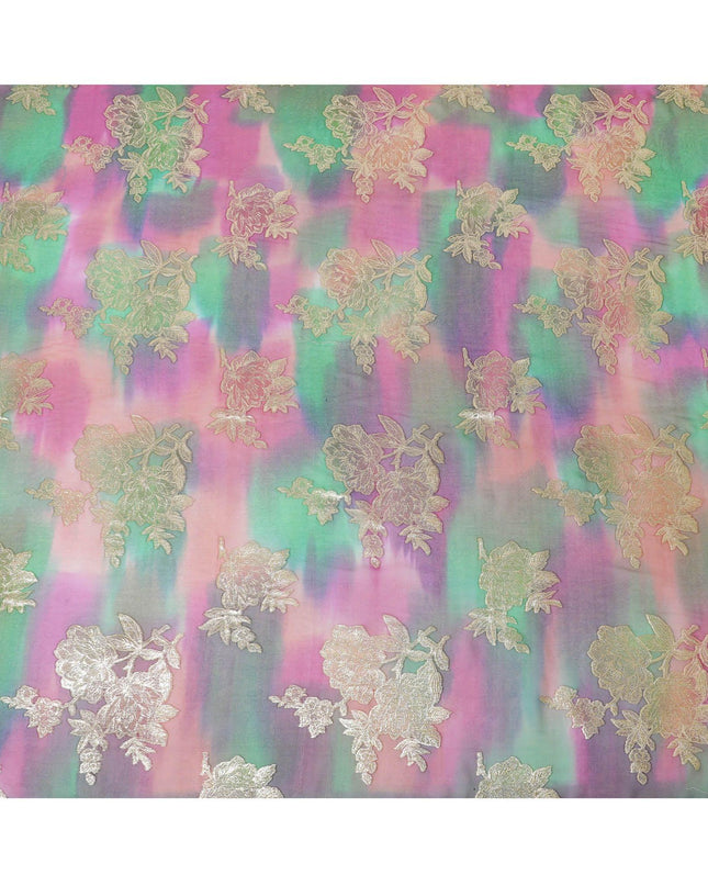 قماش شيفون حريري نقي فاخر متعدد الألوان مطبوع يدويًا مع لوركس معدني ذهبي بتصميم فاخر-D10417