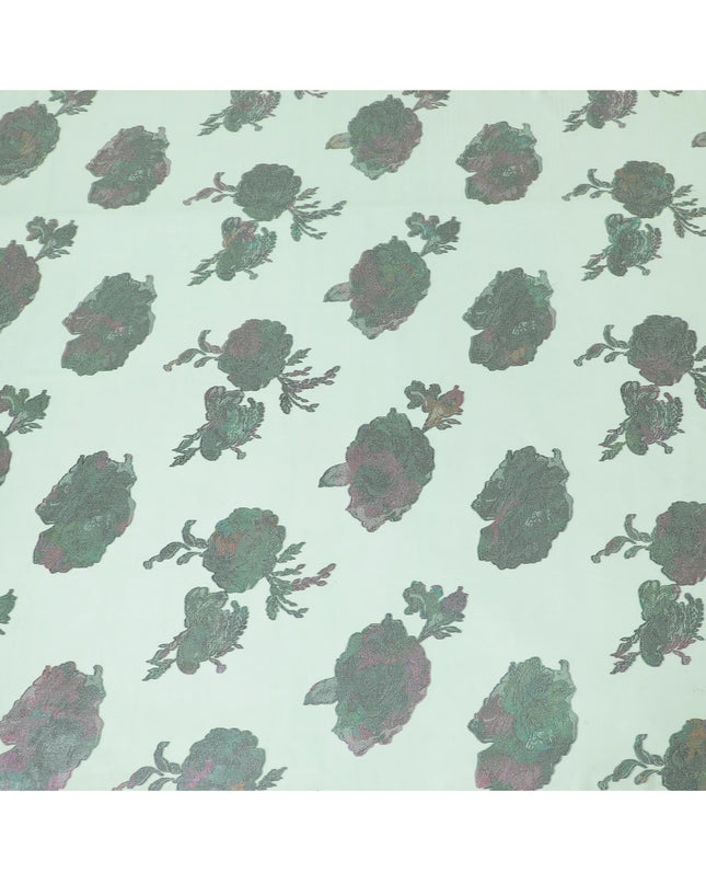 قماش الشيفون الحريري الخالص الفاخر باللون الأخضر النعناعي مع اللوريكس المعدني متعدد الألوان بتصميم الأزهار-D9699