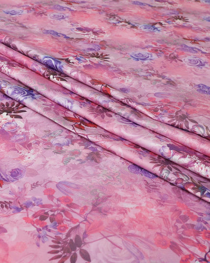 Taffy pink blended cotton lawn fabric  with multicolor print in floral design: D-5666