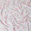 Pearl grey cotton satin fabric with multicolor print in floral design-D15277 - Regal Fabrics