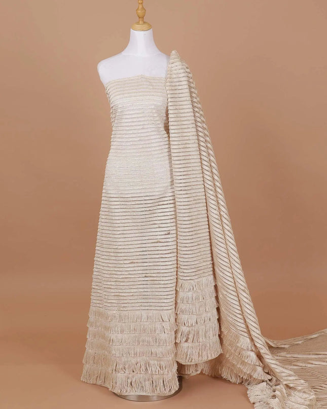 Gold fancy nylon tulle fabric with same tone embroidery in stripe design-D9185 Regal Fabrics