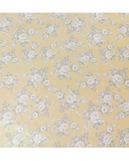 قماش شيفون من الحرير الخالص الفاخر باللون الأصفر الخردلي مع طباعة متعددة الألوان مع لوريكس معدني أخضر نيون بتصميم زهور-D15464