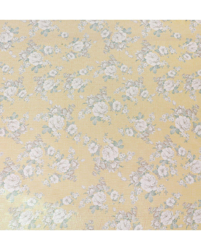 قماش شيفون من الحرير الخالص الفاخر باللون الأصفر الخردلي مع طباعة متعددة الألوان مع لوريكس معدني أخضر نيون بتصميم زهور-D15464