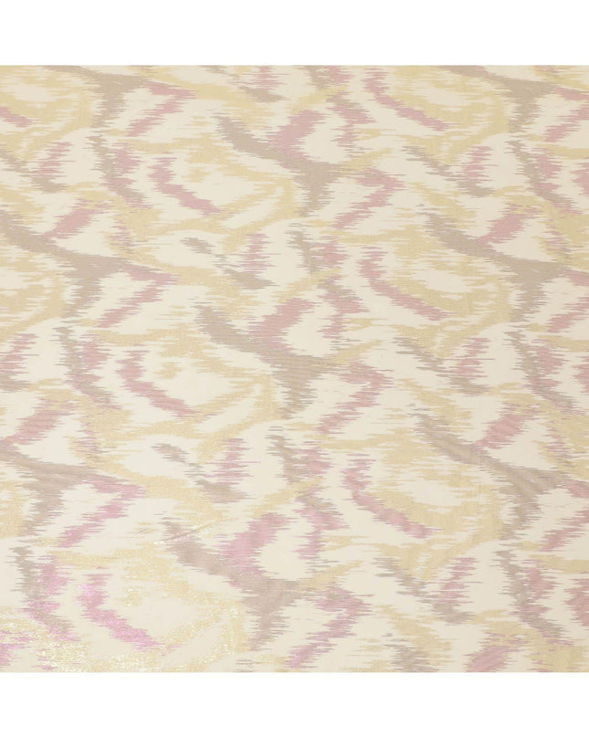 Laguna yellow Premium pure silk chiffon fabric with gold and pink metallic lurex in abstract design-D12323
