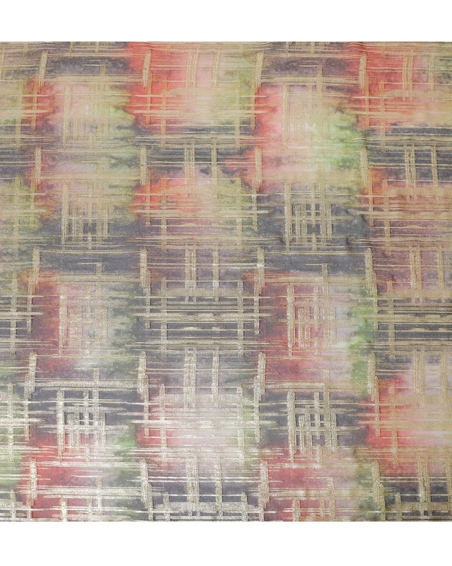 قماش شيفون من الحرير الخالص متعدد الألوان مع لوركس معدني ذهبي بتصميم الباتيك-D14301