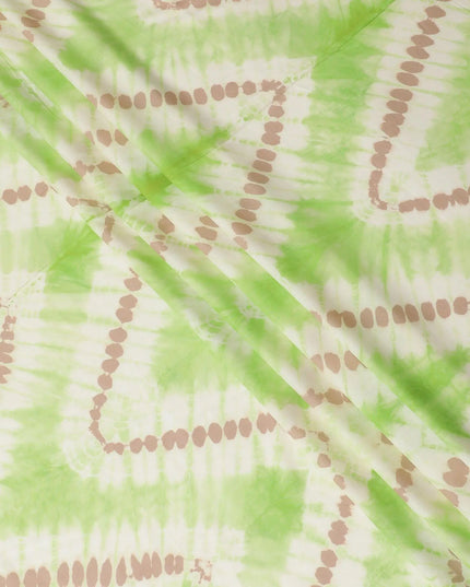Mint green, light beige, pale brown blended viscose fabric with tie and die print in fancy design-D12467 Regal Fabrics