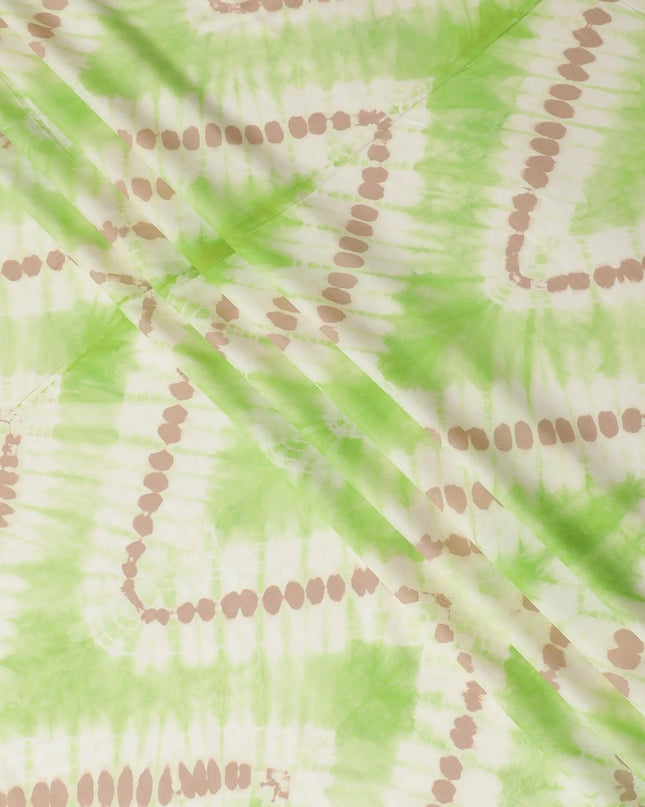 Mint green, light beige, pale brown blended viscose fabric with tie and die print in fancy design-D12467 Regal Fabrics